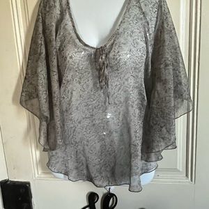 Sheer cape blouse ties in front; no brand; ones size fits all…except plus size